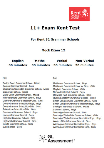 Kent grammar schools exam - kent, 11+