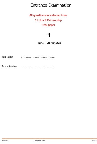 Paper eleven plus maths - plus, 11+