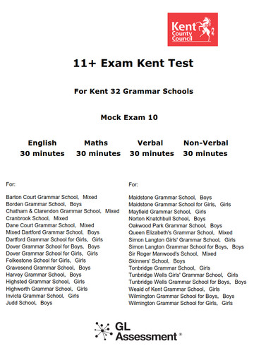 Kent grammar schools exam - kent, 11+