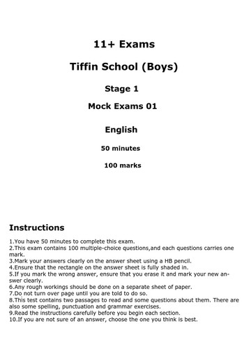 Tiffin school exams - exams, eleven