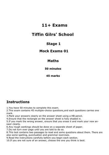 Tiffin gilrs school exams - gilrs', 11+